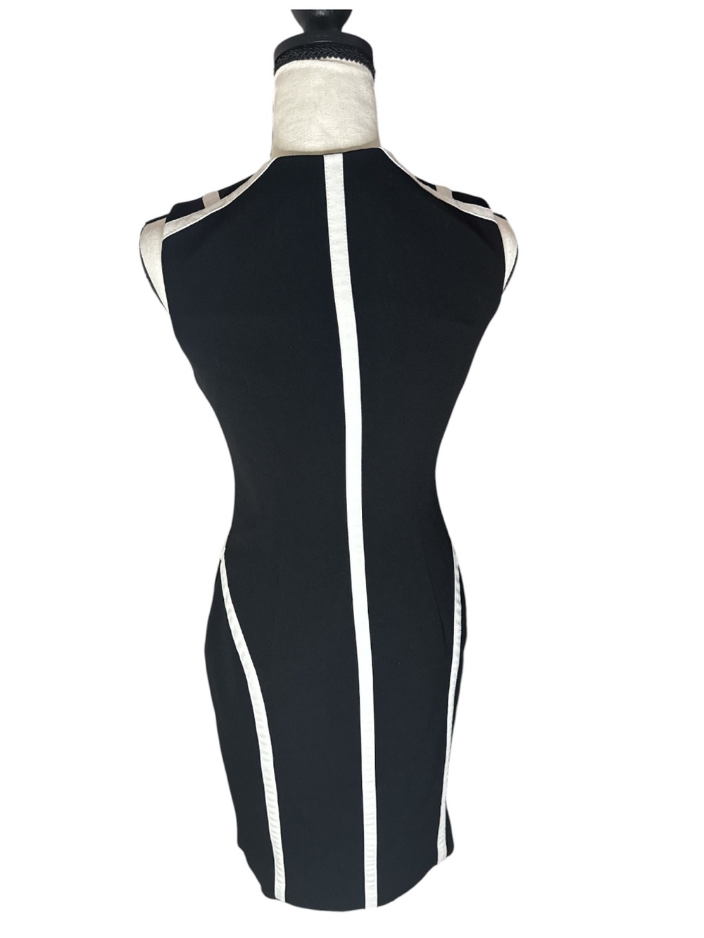 Calvin Klein Black White Zip Front Sheath Dress Gold Zipper 6/8 size - Picture 3 of 7